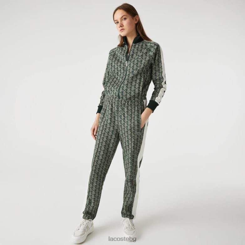 унисекс Lacoste зелено/бежово жакардови панталони с жив монограм облекло XTV621187