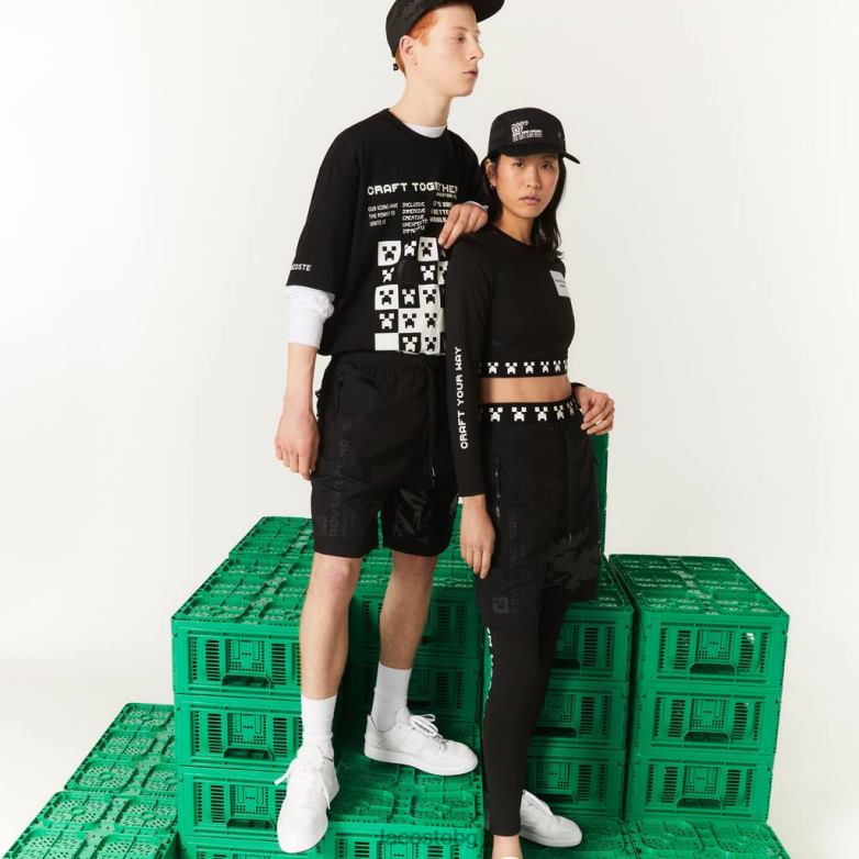 унисекс Lacoste черен live x minecraft найлонови бермуди облекло XTV621634