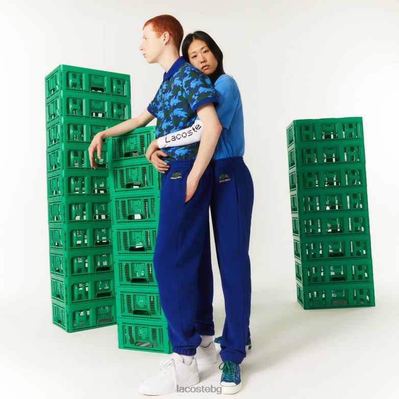 унисекс Lacoste x Minecraft син панталони за джогинг от органичен памук облекло XTV621174