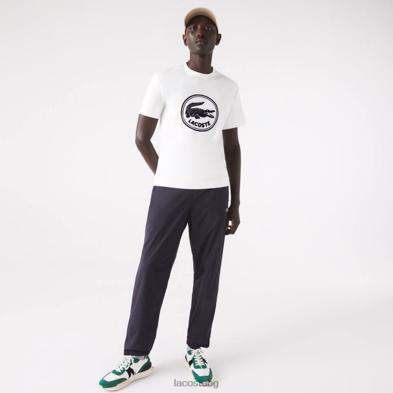 унисекс Lacoste бяло памучна тениска с кръгло деколте с 3D отпечатано лого облекло XTV62906