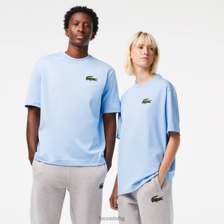унисекс Lacoste син широка тениска от органичен памук с крокодилска кройка облекло XTV6276