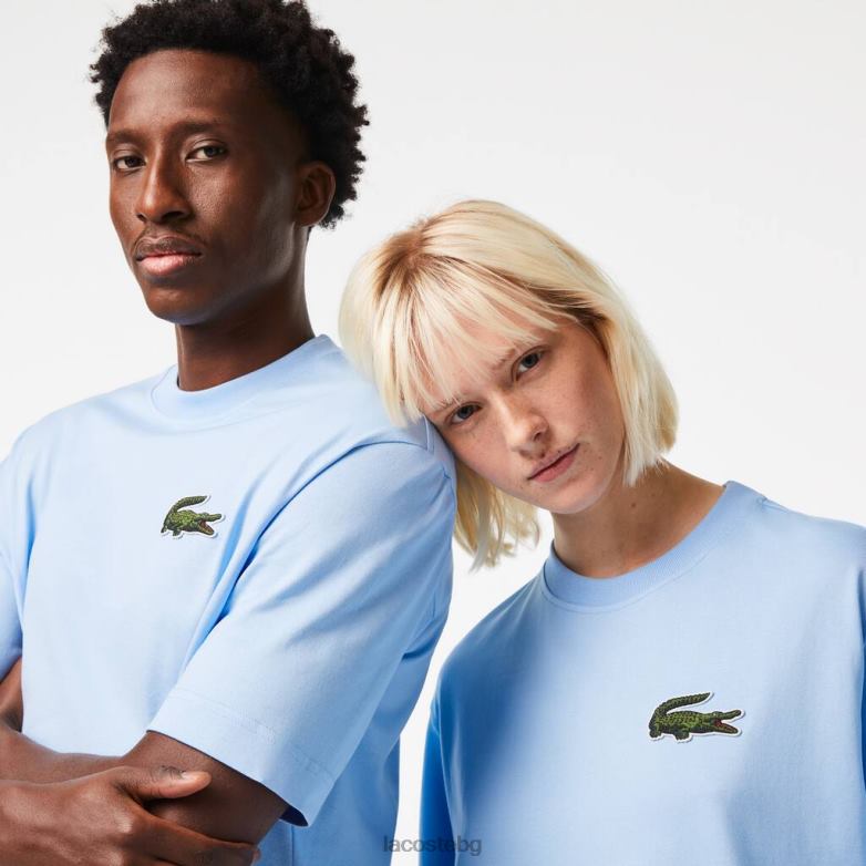 унисекс Lacoste син широка тениска от органичен памук с крокодилска кройка облекло XTV6276
