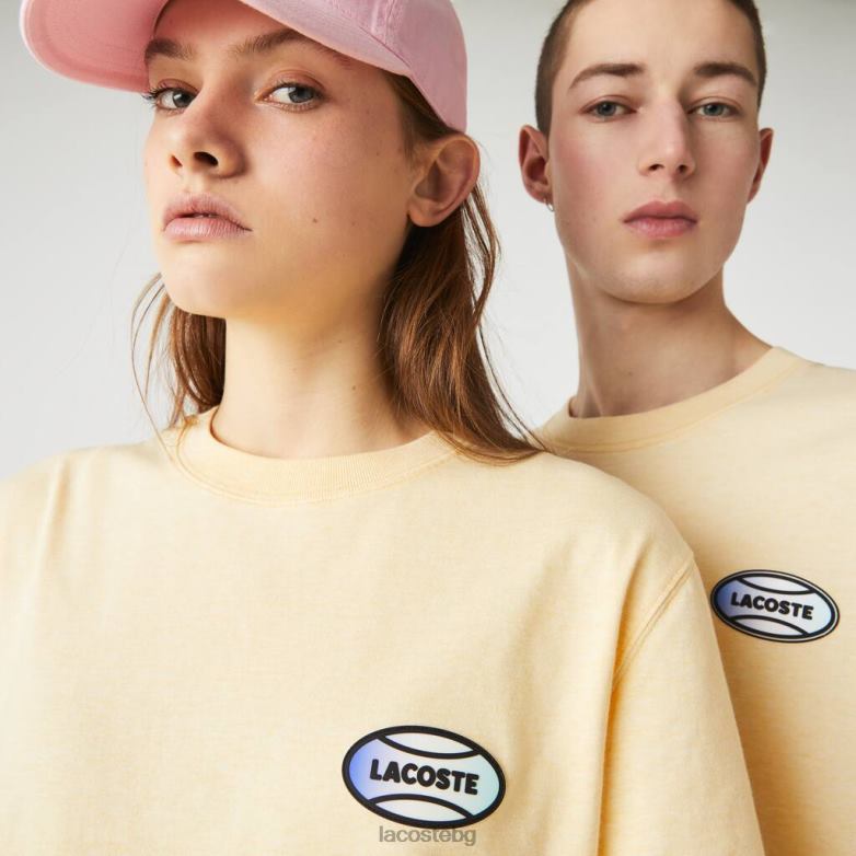 унисекс Lacoste жълто жива лятна тениска, широка памучна тениска с петна облекло XTV62936