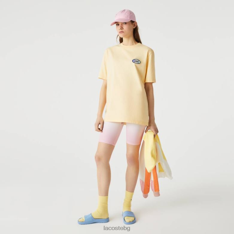 унисекс Lacoste жълто жива лятна тениска, широка памучна тениска с петна облекло XTV62936