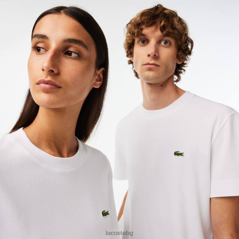 унисекс Lacoste бяло тениска с кръгло деколте от органичен памук облекло XTV6295