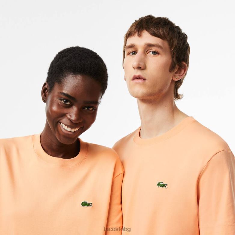 унисекс Lacoste светло оранжево тениска с кръгло деколте от органичен памук облекло XTV6298