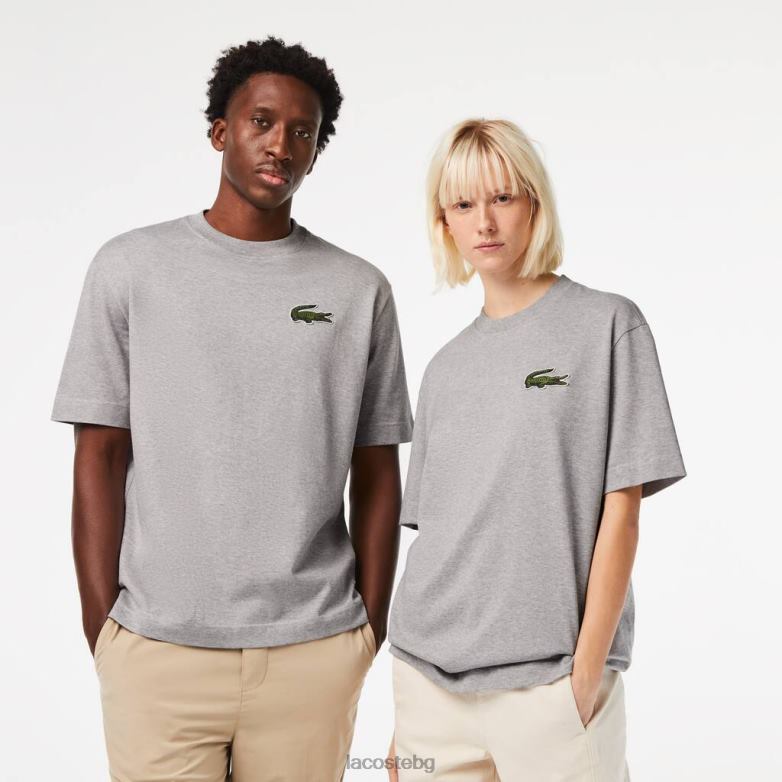унисекс Lacoste сив chine широка тениска от органичен памук с крокодилска кройка облекло XTV6274