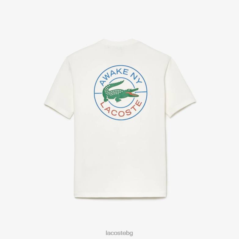 унисекс Lacoste x AWAKE бяло памучна тениска с лого на ny облекло XTV62893