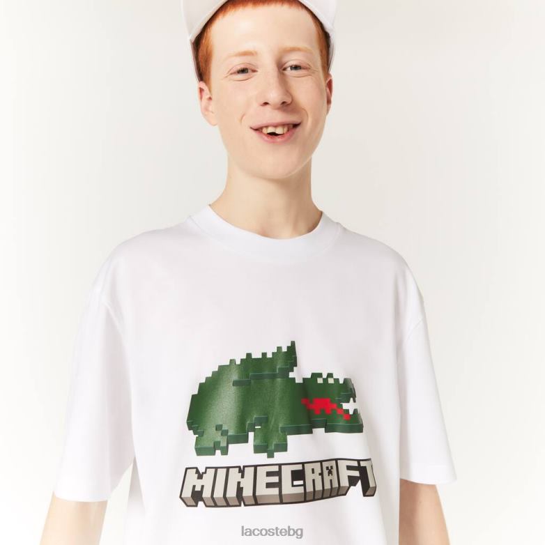 унисекс Lacoste x Minecraft бяло тениска с принт от органичен памук облекло XTV62880