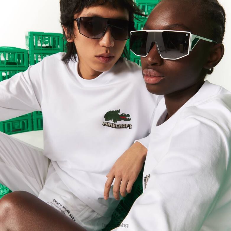 унисекс Lacoste x Minecraft бяло тениска от органичен памук облекло XTV62939