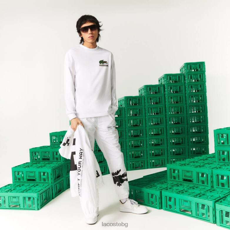 унисекс Lacoste x Minecraft бяло тениска от органичен памук облекло XTV62939