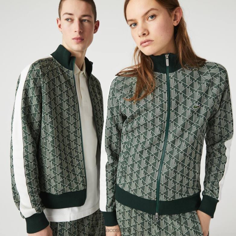 унисекс Lacoste зелено/бежово жакардово яке с цип с живи монограми облекло XTV621188