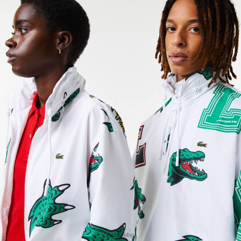 унисекс Lacoste бяло водоотблъскващо яке от тафта облекло XTV621245