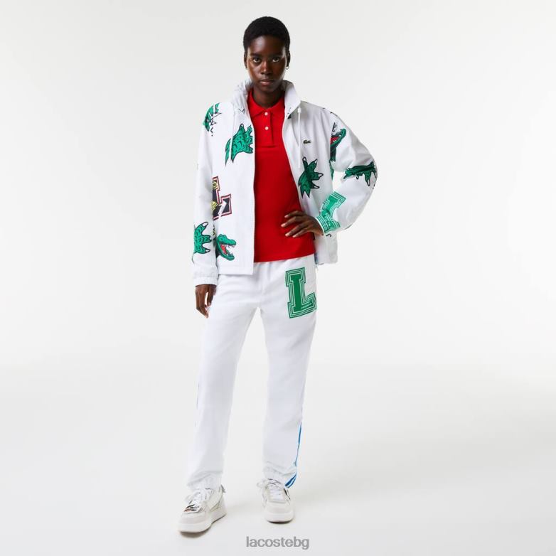 унисекс Lacoste бяло водоотблъскващо яке от тафта облекло XTV621245