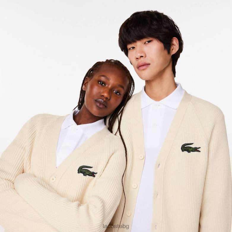 унисекс Lacoste бяло жилетка от органичен памук с v-образно деколте облекло XTV62492